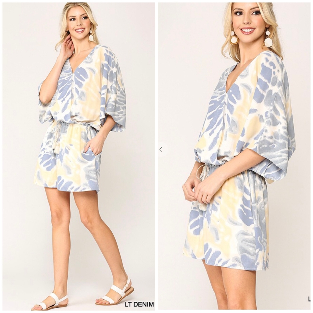 GIGIO Boho Chic Slate Blue/ Butter Yellow Kinomo Style Romper - Picture 4 of 7
